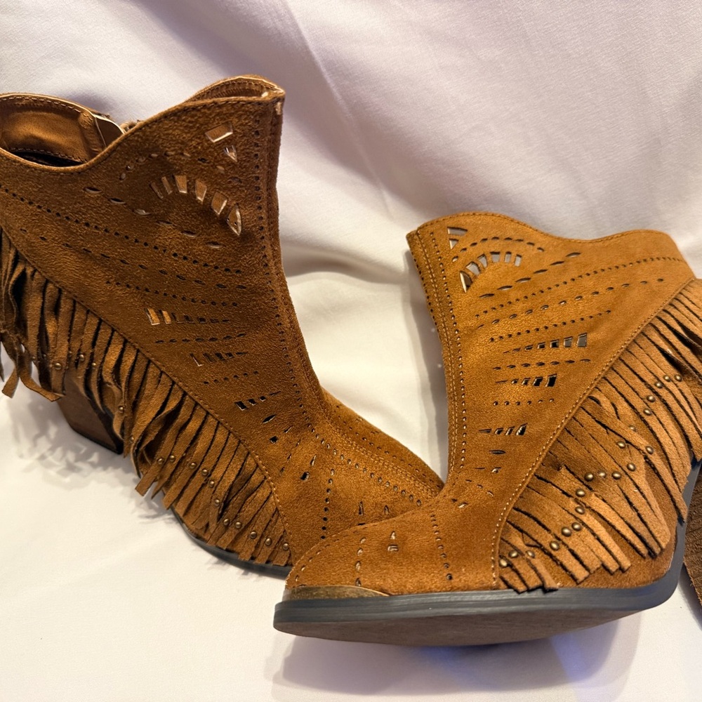 Not Rated Brown Fringed Ankle Booties